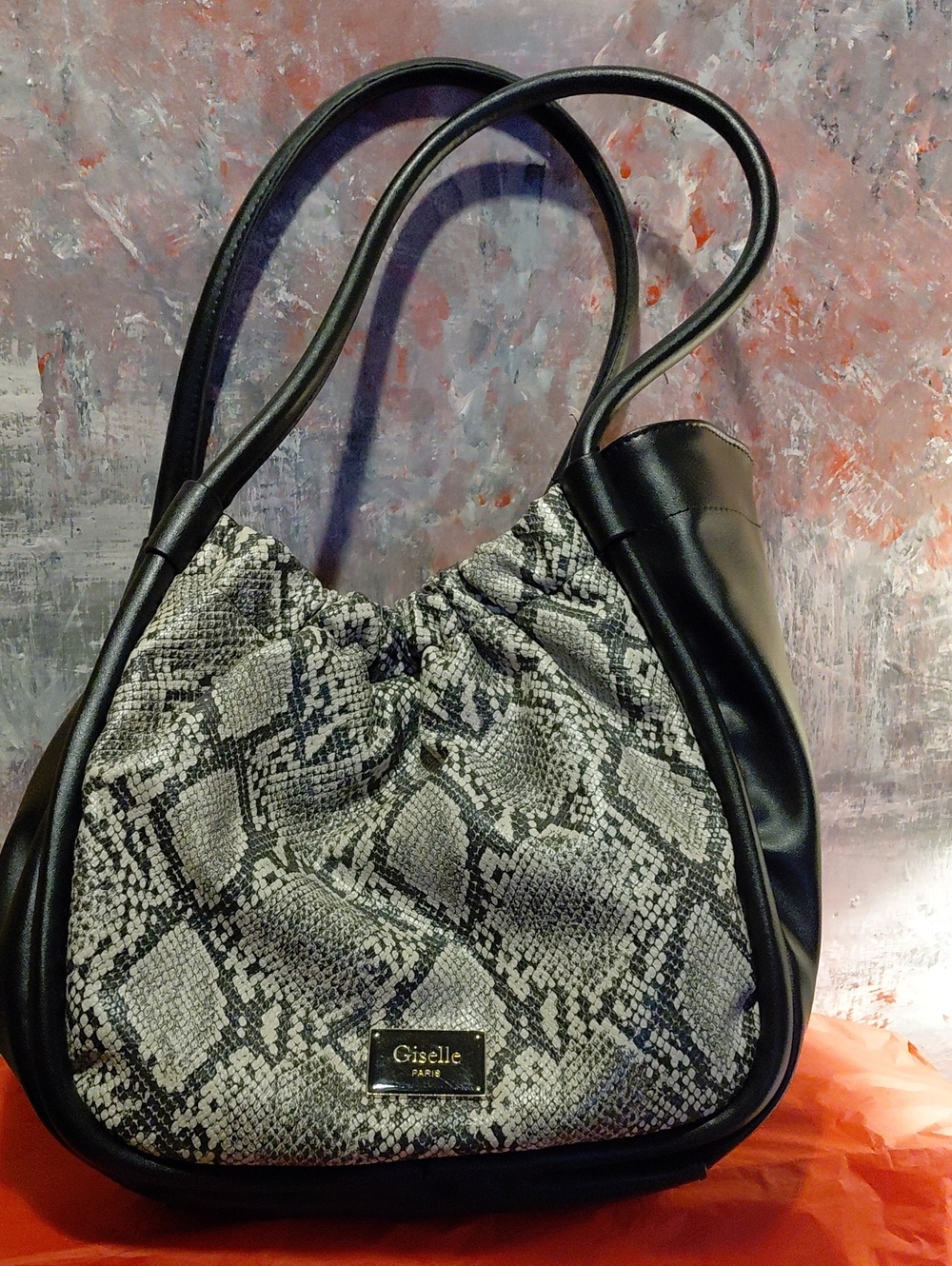 Black & Gray Snake-Print Shoulder Bag
